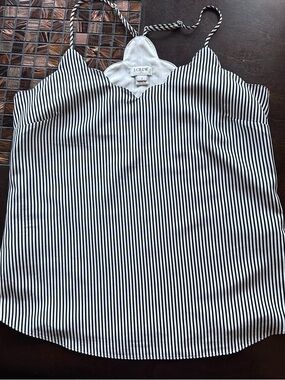 J. Crew Black & White Vertical Stripe Scallop Cami